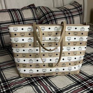 MCM Visetos striped medium Anya shopper tote